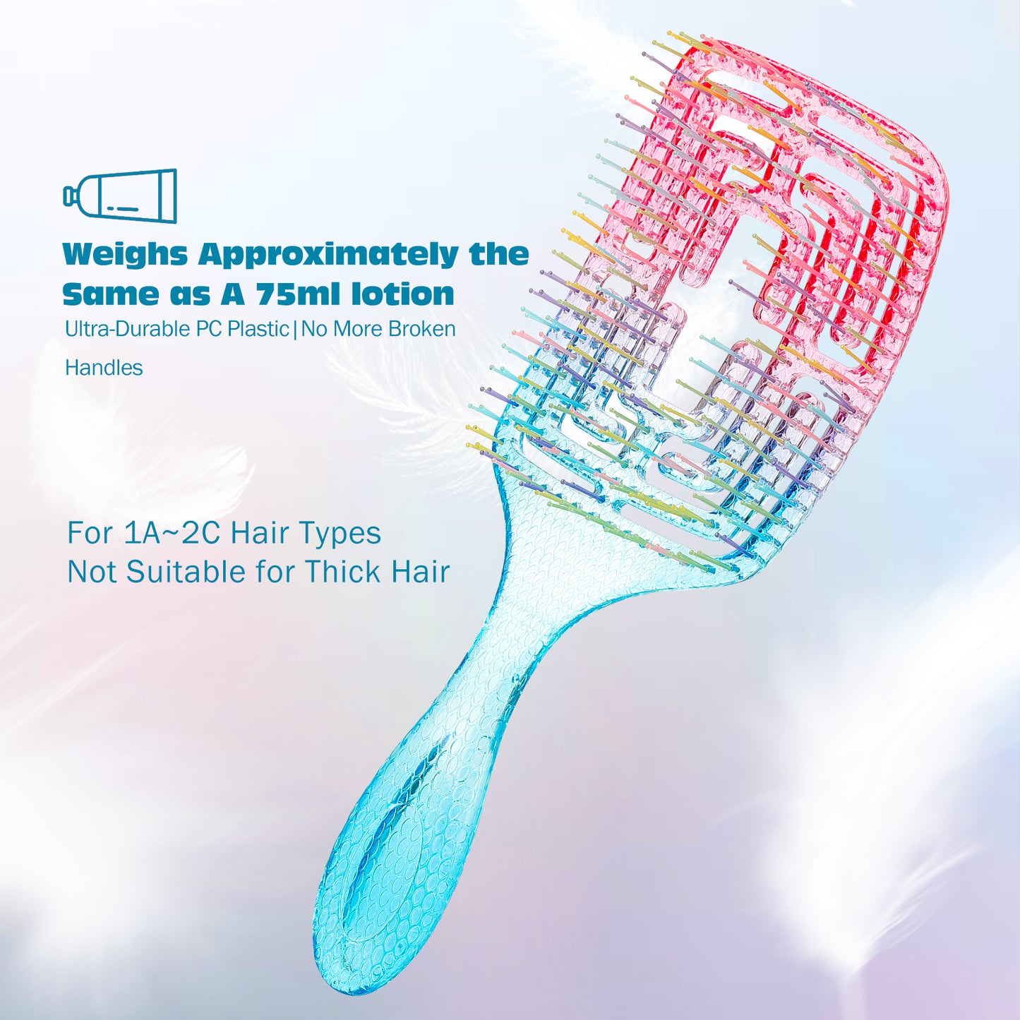 CANDYBRUSH Pro Wet Hair Detangling Brush for 1A-2C Hair - Lightweight (74g/2.6oz), Wet to Dry, Static Free, Travel Friendly | Fast Blowout & No Breakage | Gradient Gift Design Rectangular