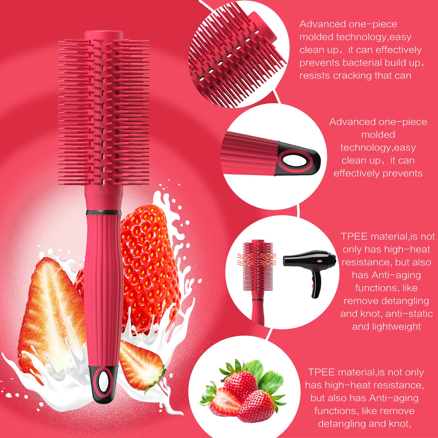 Round Brush for Blow Drying Dryer Large Round Hair Barrel Brush Scented TPEE Plastic Bristles Ionic Tech Round Barrel Brush Soft Bristle for Styling Curling Shine Anti-Static Curling Hairbrush