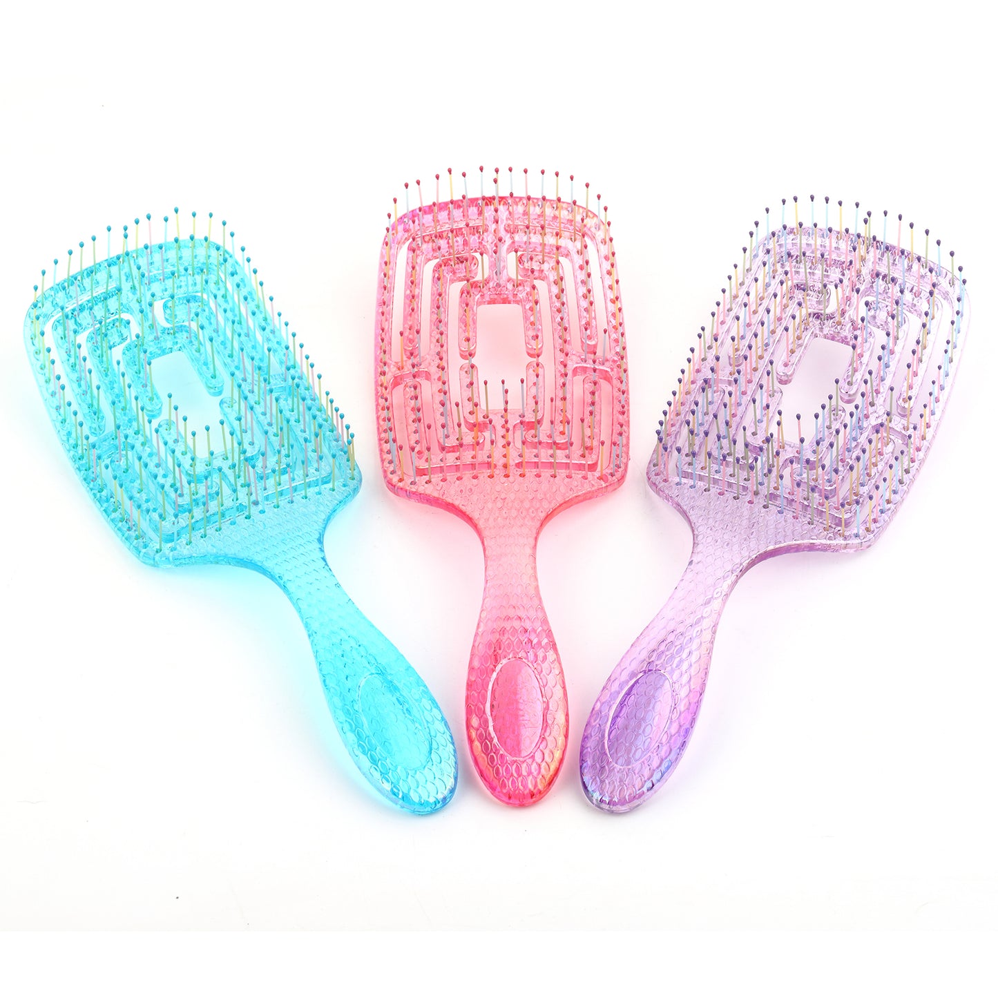 Curved Vented Hair Brush Detangling for Blow Drying Colorful Wet Brushes for Long Straight Fine Hair for Women Rectangular Styling Maze Detangler Soft Bristles Transparent Large