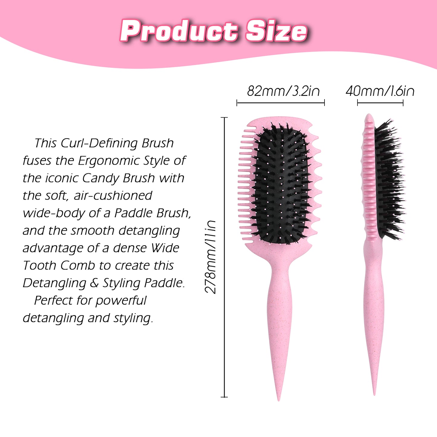 Candy Brush Curl Defining Hair Brush for Effortlessly Detangling & Blow Drying, Nylon & Boar Bristle Paddle Brush