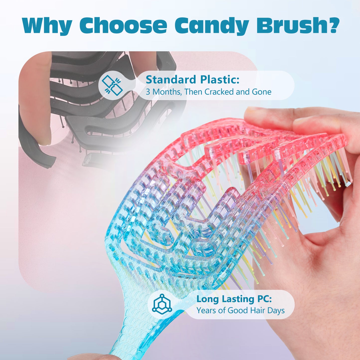 CANDYBRUSH Pro Wet Hair Detangling Brush for 1A-2C Hair - Lightweight (74g/2.6oz), Wet to Dry, Static Free, Travel Friendly | Fast Blowout & No Breakage | Gradient Gift Design Rectangular