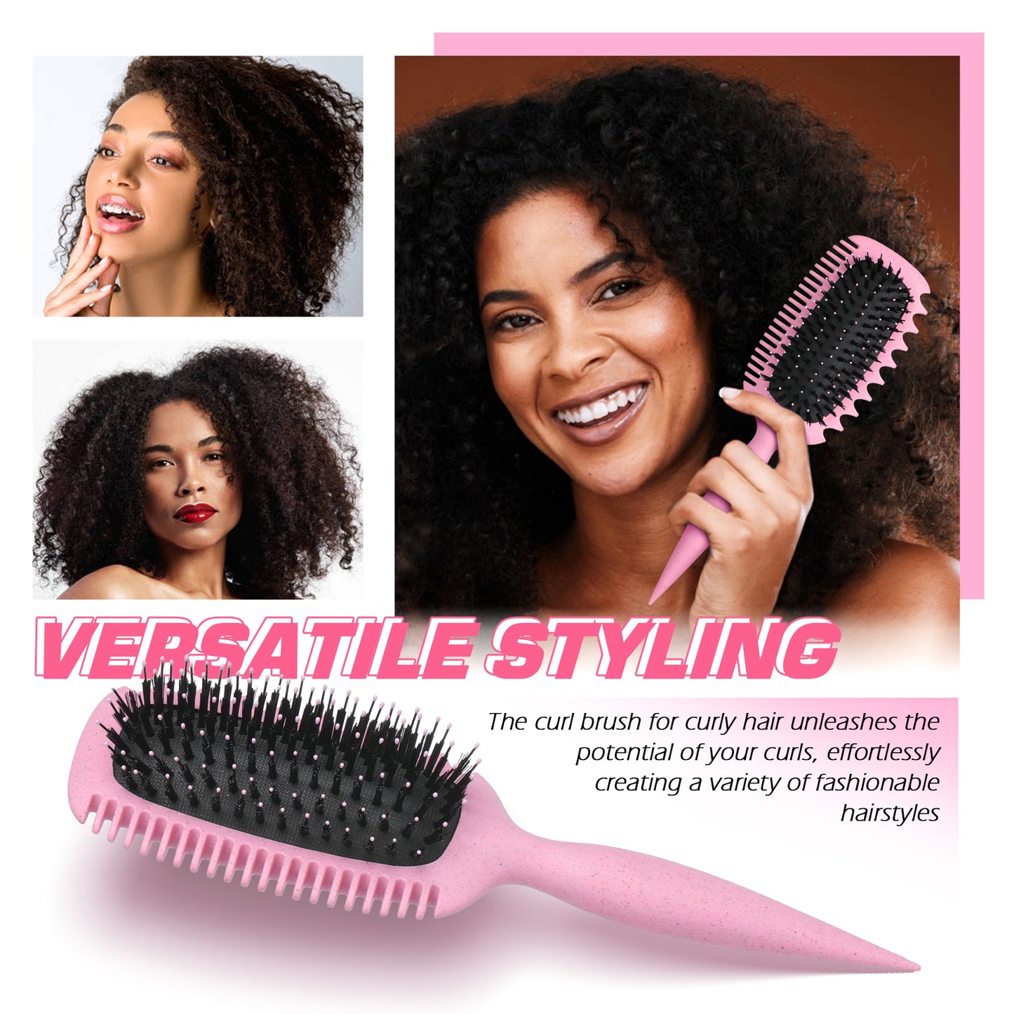 Candy Brush Curl Defining Hair Brush for Effortlessly Detangling & Blow Drying, Nylon & Boar Bristle Paddle Brush