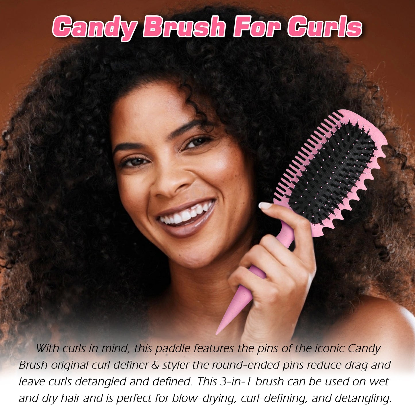 Candy Brush Curl Defining Hair Brush for Effortlessly Detangling & Blow Drying, Nylon & Boar Bristle Paddle Brush