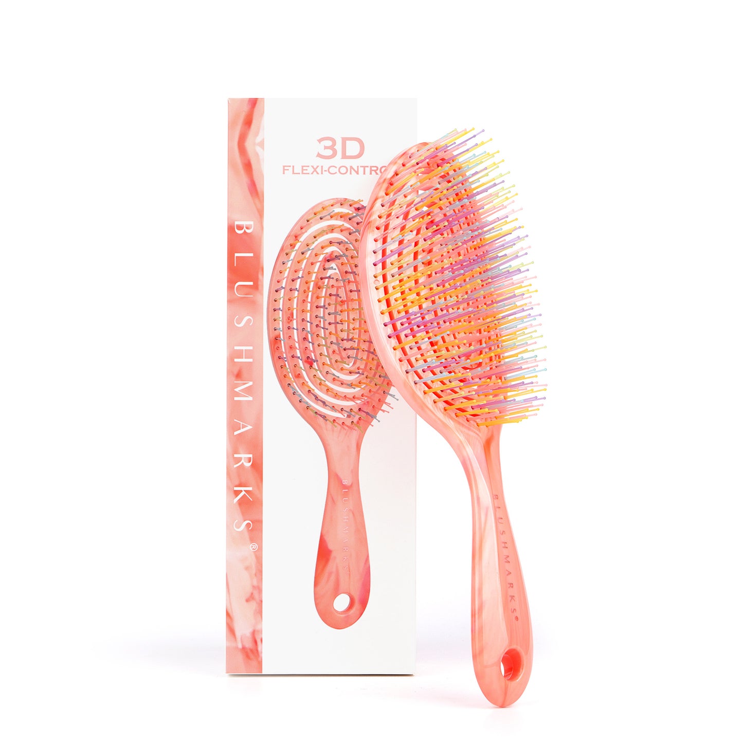 Blushmarks Detangling Wet Hair Brush Long & short bristle,Large-Eliptical Spiral Vented Brush for All Hair Types - Pink Marble Printing, Idea Gift