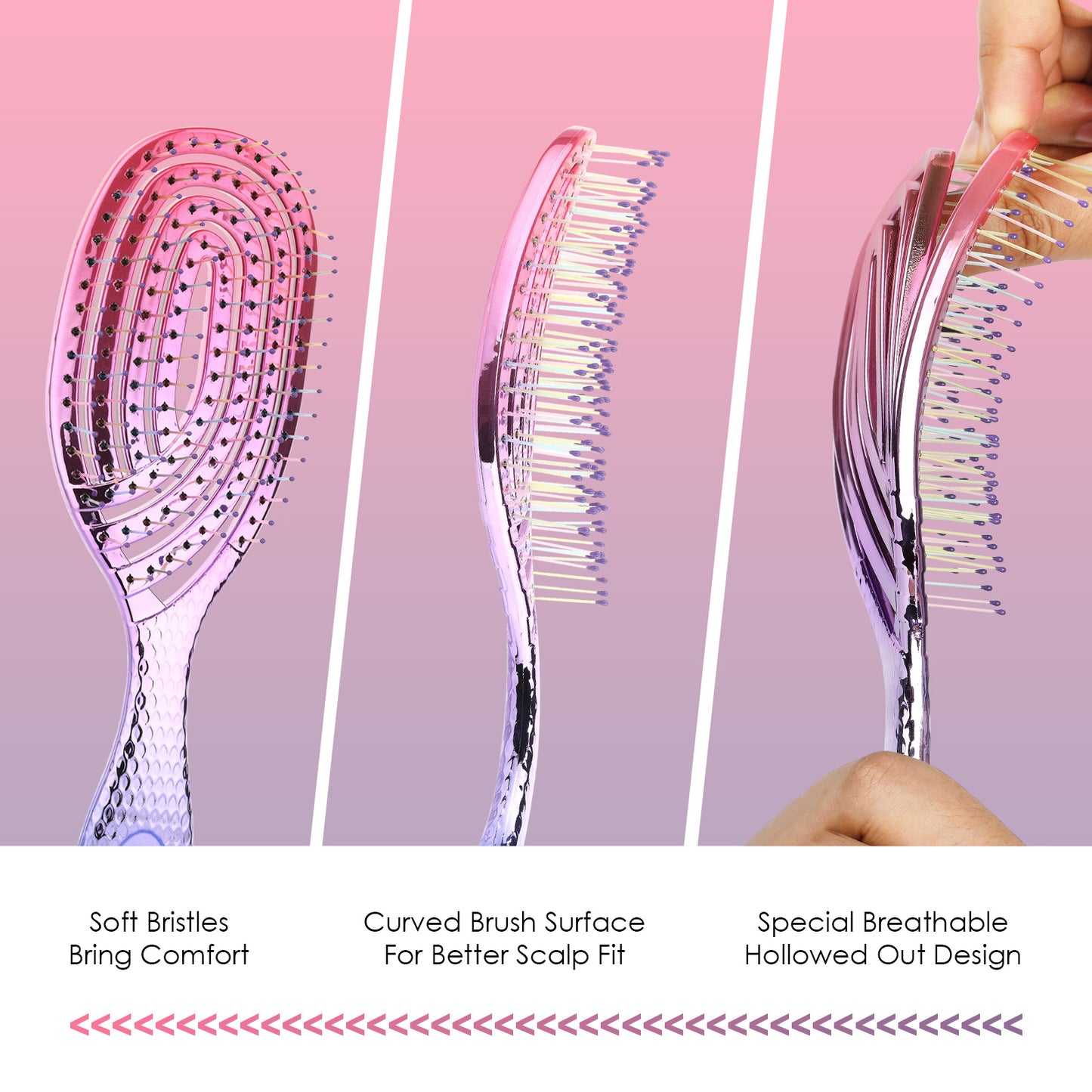 Curved Vented Hair Brush Detangling for Blow Drying Colorful Wet Hair Brushes for Long Straight Fine Hair for Women Round Styling Spiral Detangler Soft Bristles Medium Gradient