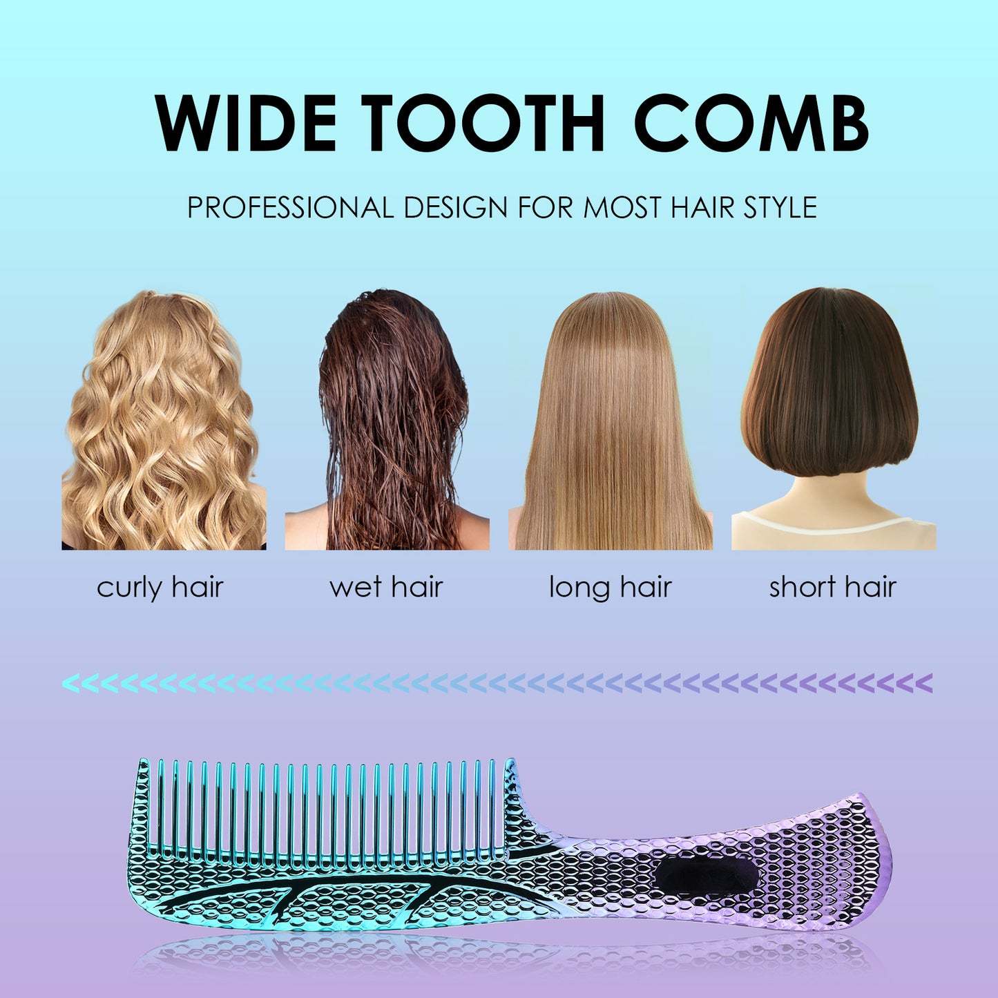 CANDYBRUSH Shatterproof PC Wide Tooth Comb for Thick Hair - Unbreakable Detangler for Women & Teens Travel, Salon Grade Gradient Clear Hair Styling Tool