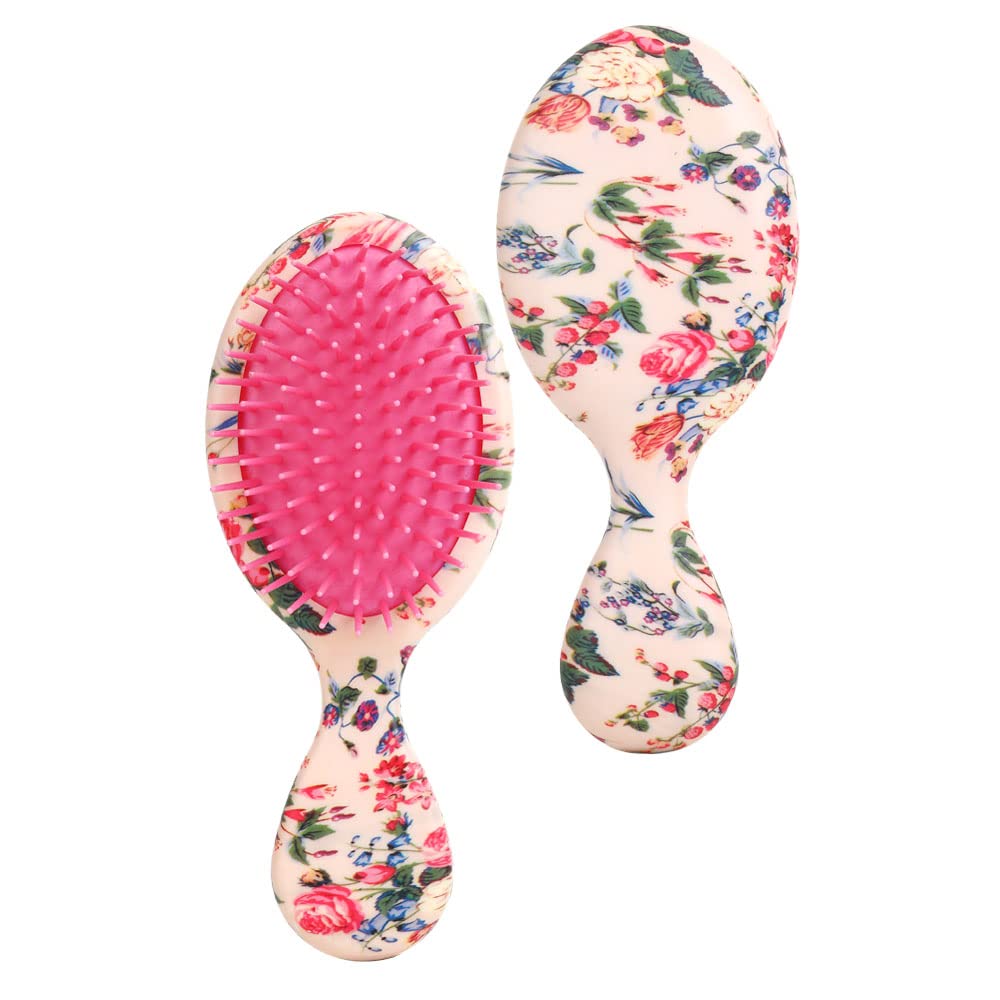 Wet Brush Mini Detangler Hair Brush Detangling Hairbrush for Curly Thick Natural Straight Fine Wet Dry Hair for Kids Toddlers Girls Pain Free Small (Cute Flower)
