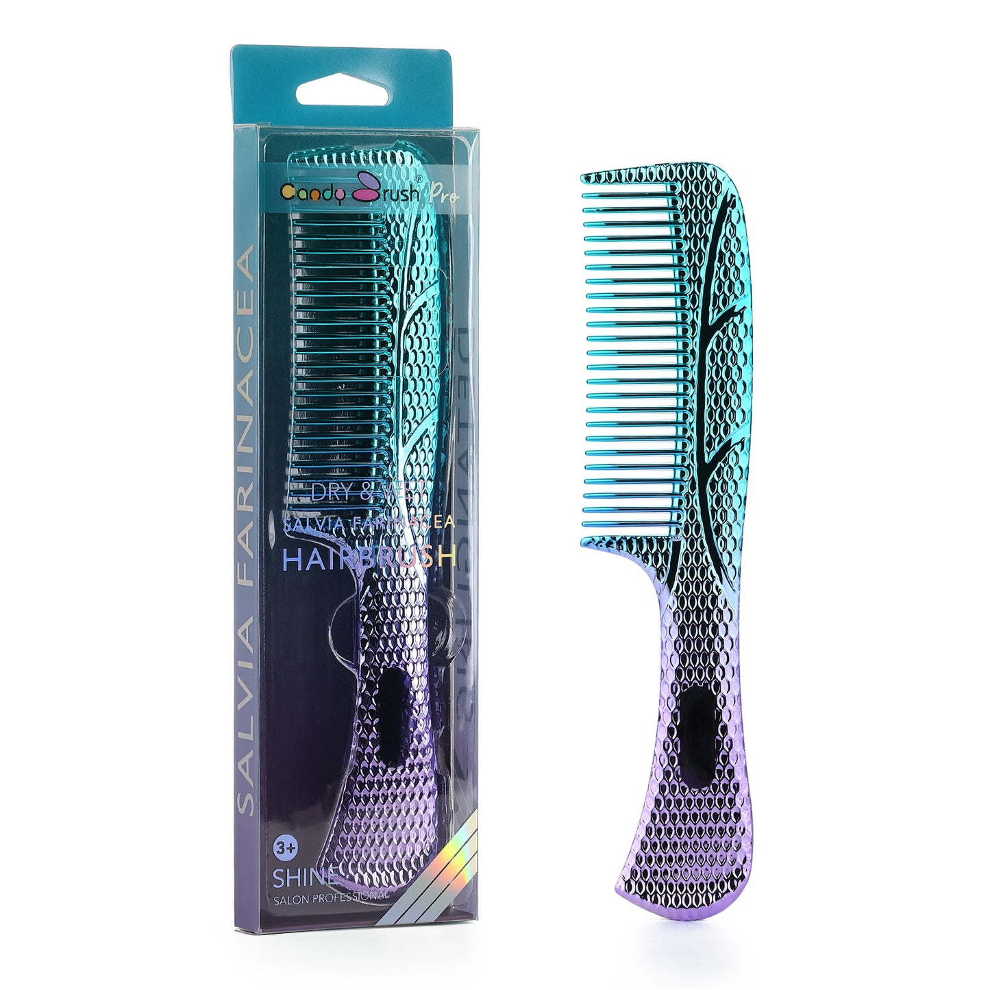 CANDYBRUSH Shatterproof PC Wide Tooth Comb for Thick Hair - Unbreakable Detangler for Women & Teens Travel, Salon Grade Gradient Clear Hair Styling Tool