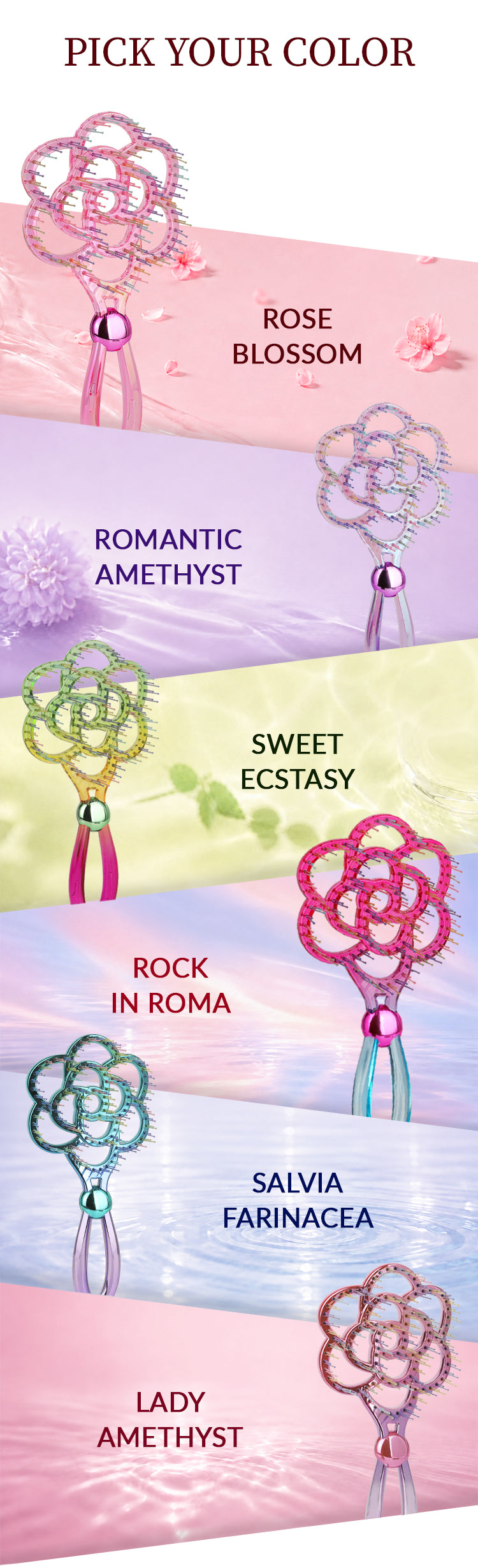 Blooming Flower Hair Brush – Crystal Vent Detangling Brush for Wet & Dry Hair