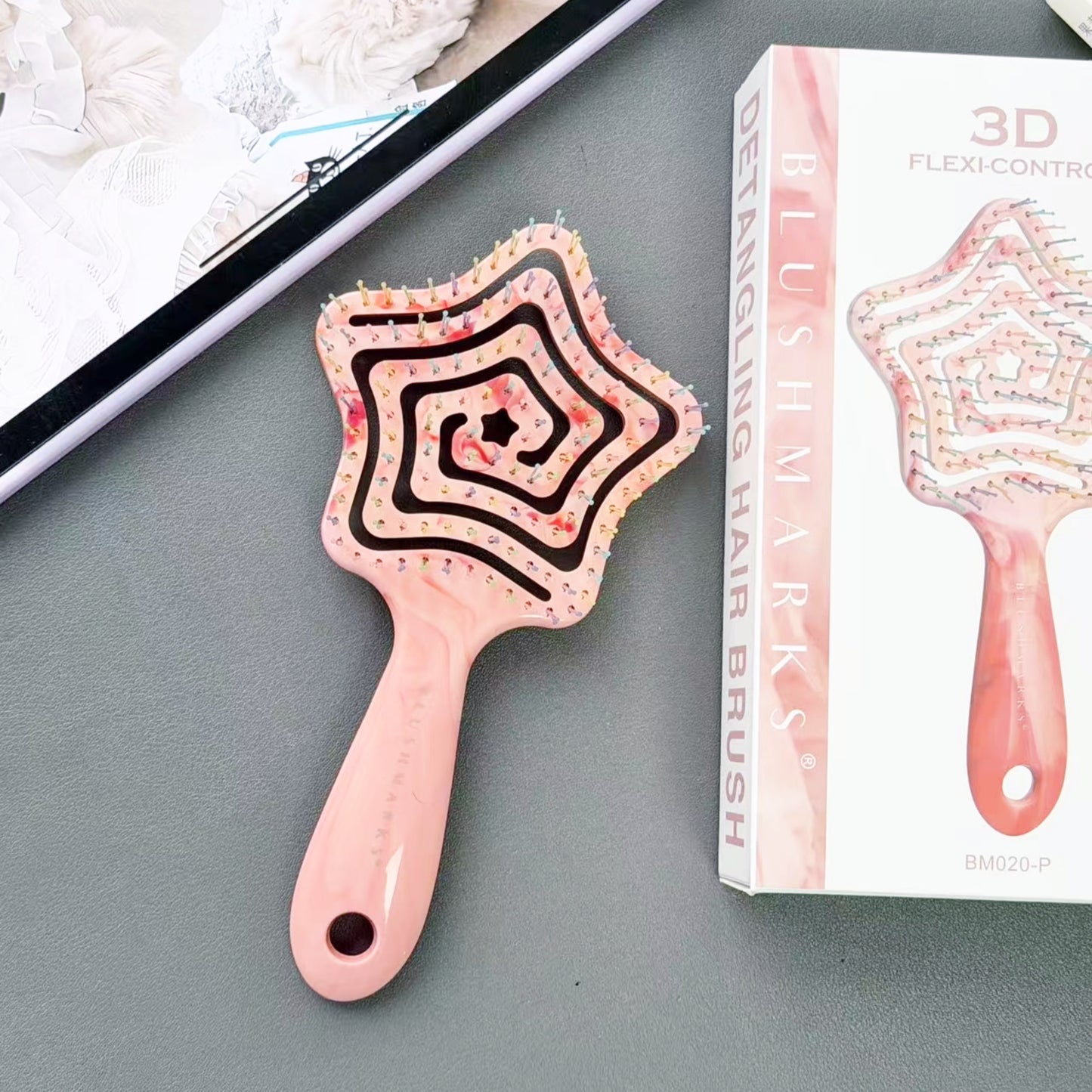 Blushmarks Detangling Wet Hair Brush Large Star Vented shape with Double-Layered Ultra and Soft-Nylon Bristles for Wet or Dry Hair