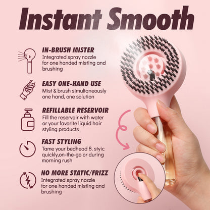 Candy Brush MistBrush FE1004 misting hair brush with built-in spray nozzle in the brush head
