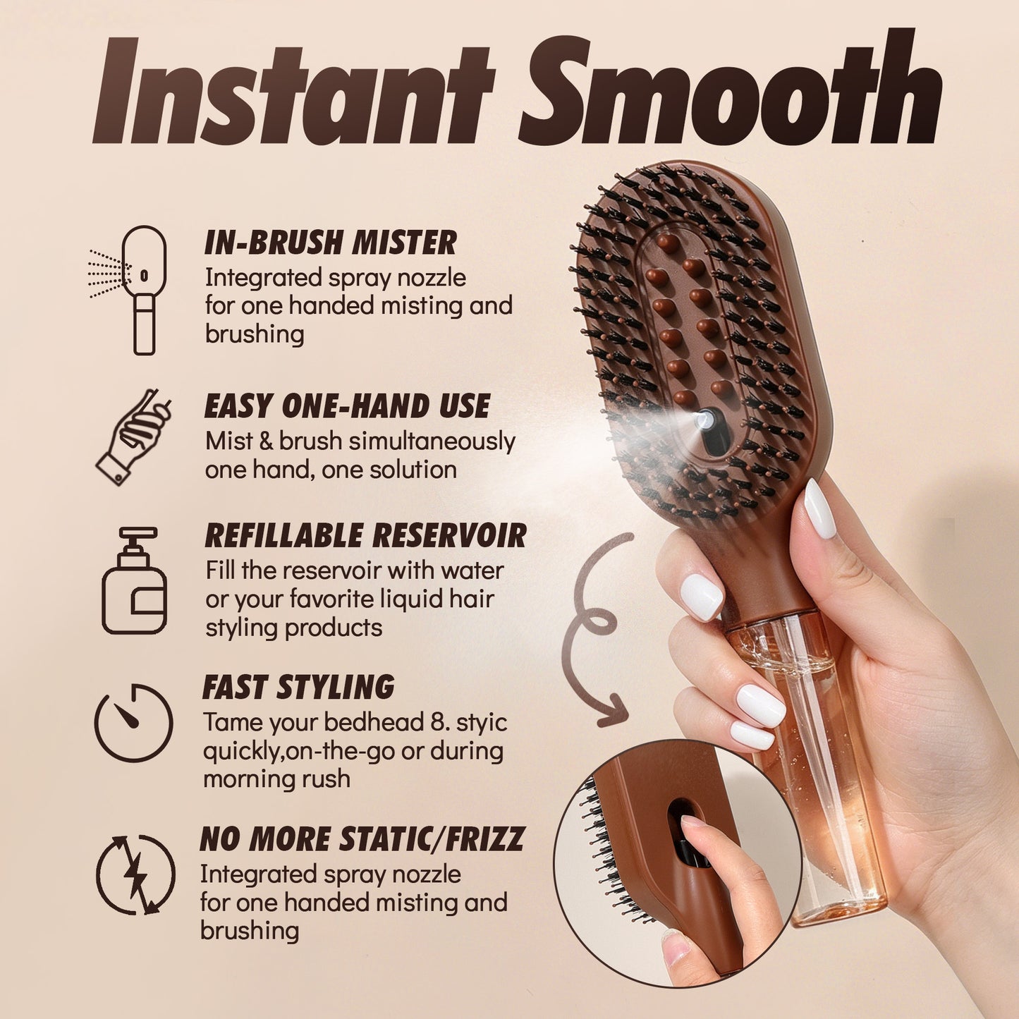 3-in-1 spray detangling and scalp massage hair brush