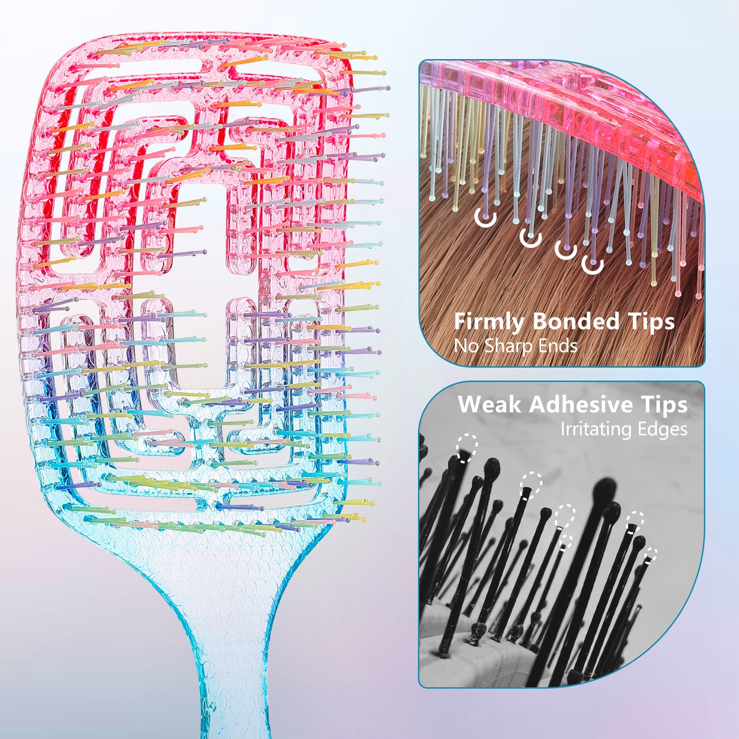 CANDYBRUSH Pro Wet Hair Detangling Brush for 1A-2C Hair - Lightweight (74g/2.6oz), Wet to Dry, Static Free, Travel Friendly | Fast Blowout & No Breakage | Gradient Gift Design Rectangular