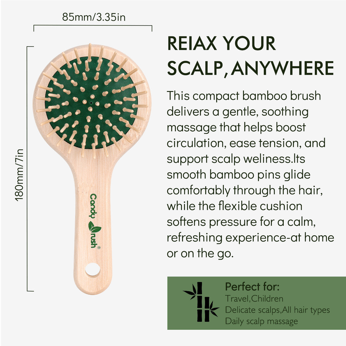 Candy Brush Round Bamboo Pin Hair Brush for Adults | BEB101-3