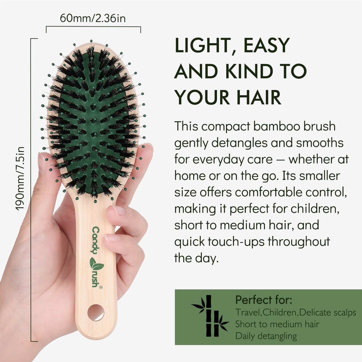 Candy Brush Small Bamboo Boar Bristle Hair Brush | BE301M