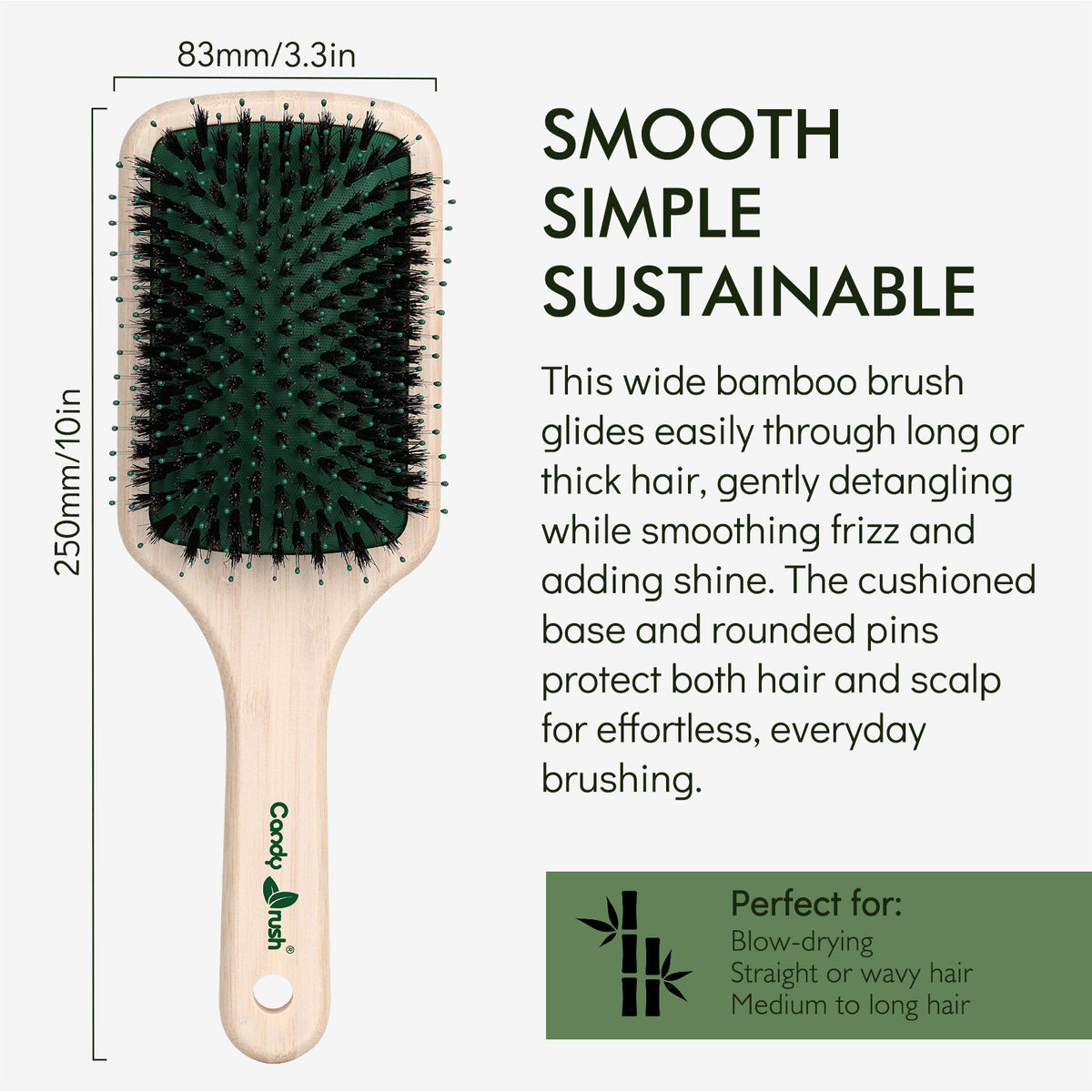 Candy Brush Bamboo Boar Bristle Paddle Brush | BE202M