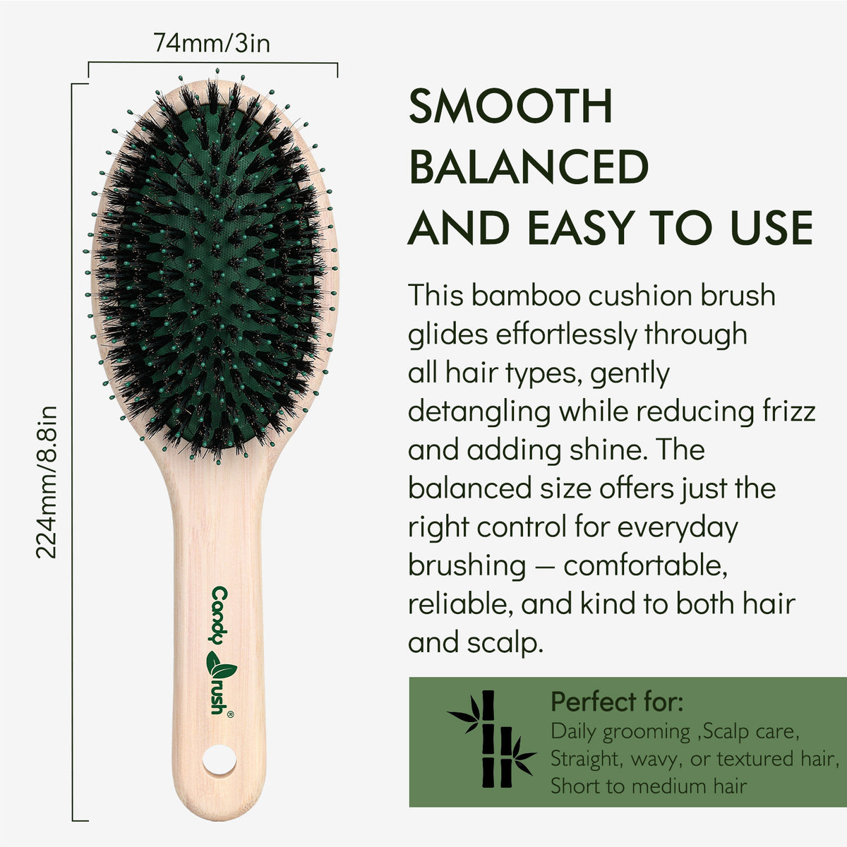 Candy Brush Oval Bamboo Boar Bristle Hair Brush | BE302M