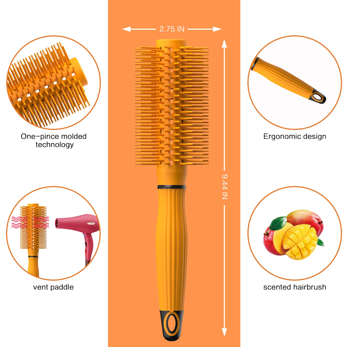 Round Brush for Blow Drying Dryer Large Round Hair Barrel Brush Scented TPEE Plastic Bristles Ionic Tech Round Barrel Brush Soft Bristle for Styling Curling Shine Anti-Static Curling Hairbrush