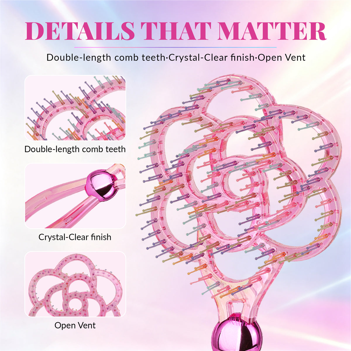 Blooming Flower Hair Brush – Crystal Vent Detangling Brush for Wet & Dry Hair