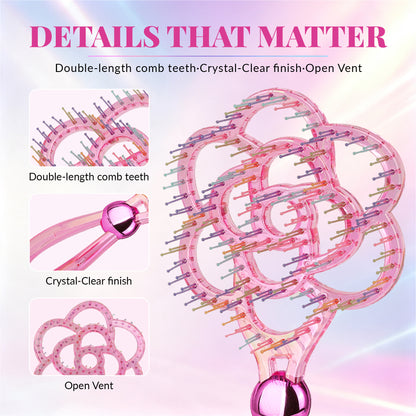 Blooming Flower Hair Brush – Crystal Vent Detangling Brush for Wet & Dry Hair