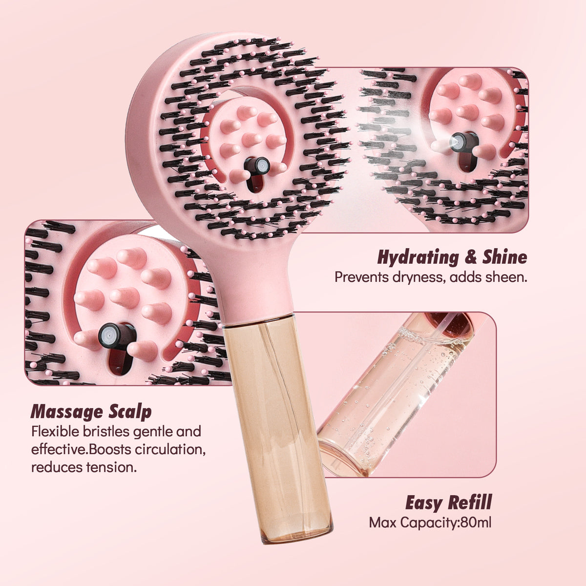 Candy Brush MistBrush FE1004 brush head with rounded bristle tips and scalp massage nodes