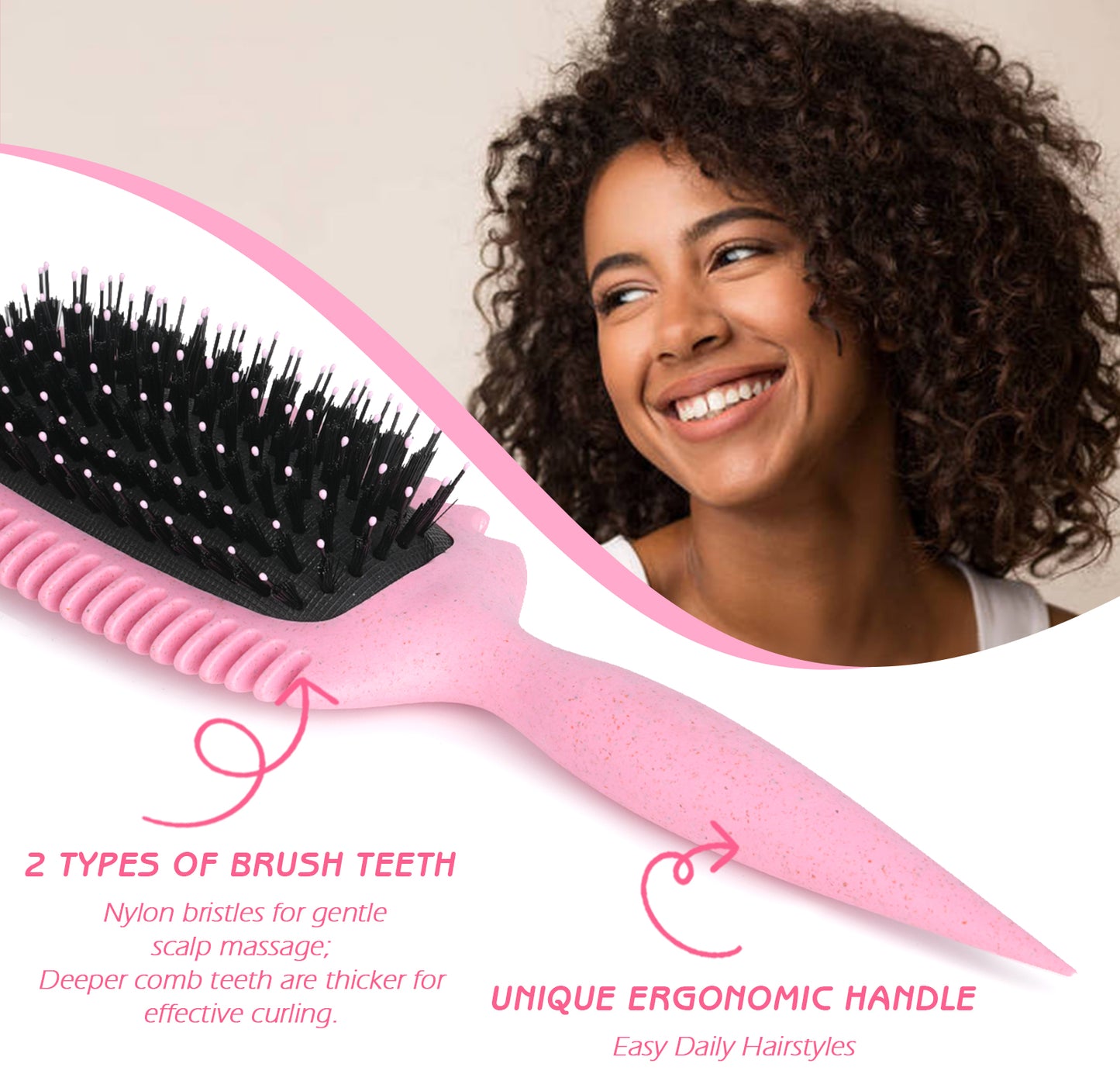 Candy Brush Curl Defining Hair Brush for Effortlessly Detangling & Blow Drying, Nylon & Boar Bristle Paddle Brush
