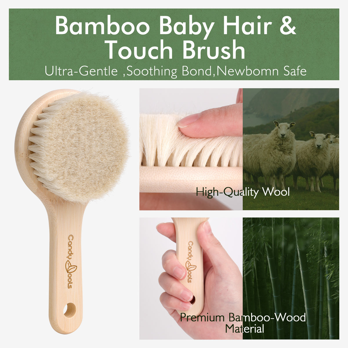 Bamboo Handle Wool Baby Hair Brush | BEB101-4