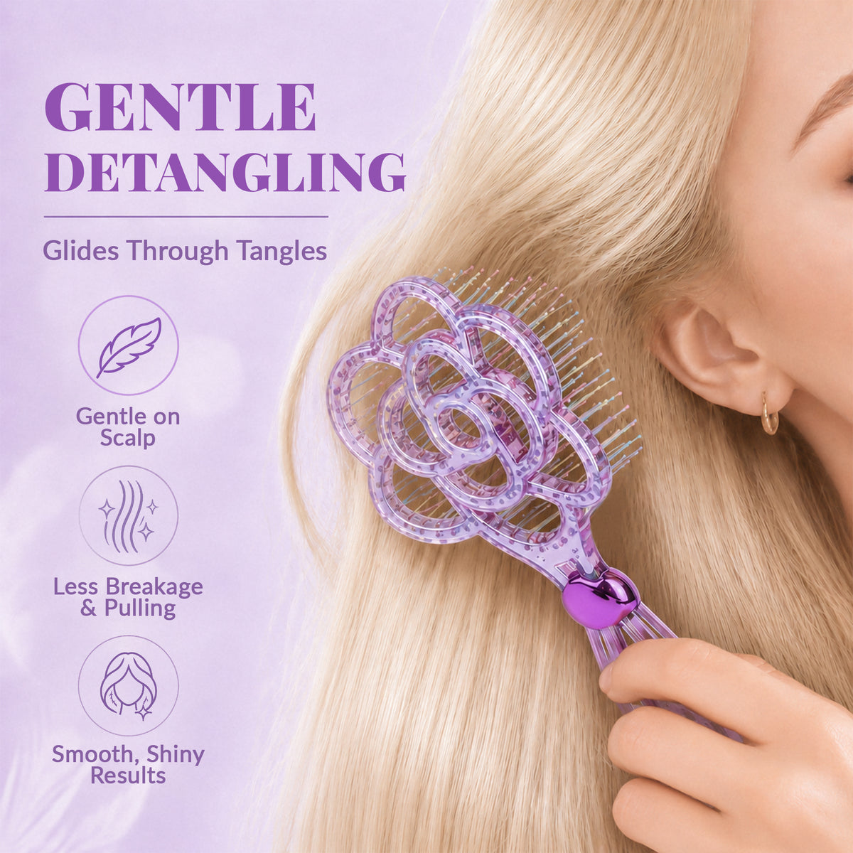 Blooming Flower Hair Brush – Crystal Vent Detangling Brush for Wet & Dry Hair