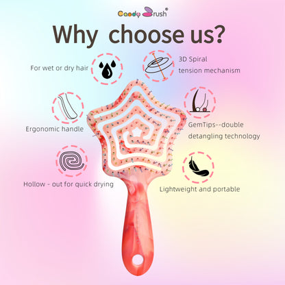 Blushmarks Detangling Wet Hair Brush Large Star Vented shape with Double-Layered Ultra and Soft-Nylon Bristles for Wet or Dry Hair