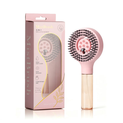 MistBrush Refillable Spray Misting Detangling Hair Brush – Round