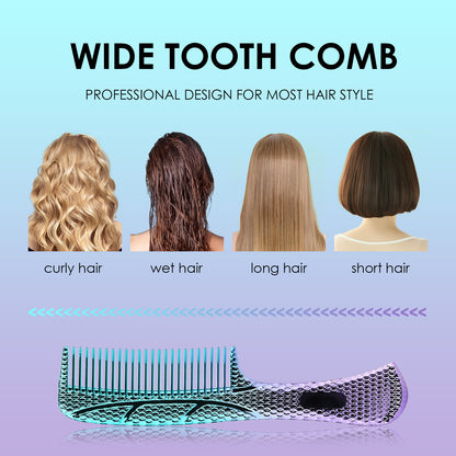 CANDYBRUSH Shatterproof PC Wide Tooth Comb for Thick Hair - Unbreakable Detangler for Women & Teens Travel, Salon Grade Gradient Clear Hair Styling Tool