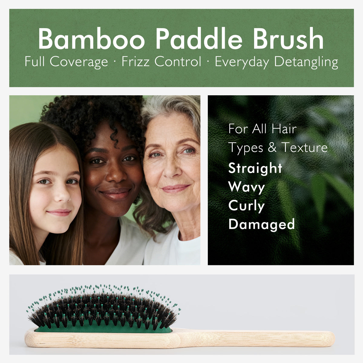Candy Brush Bamboo Boar Bristle Paddle Brush | BE202M