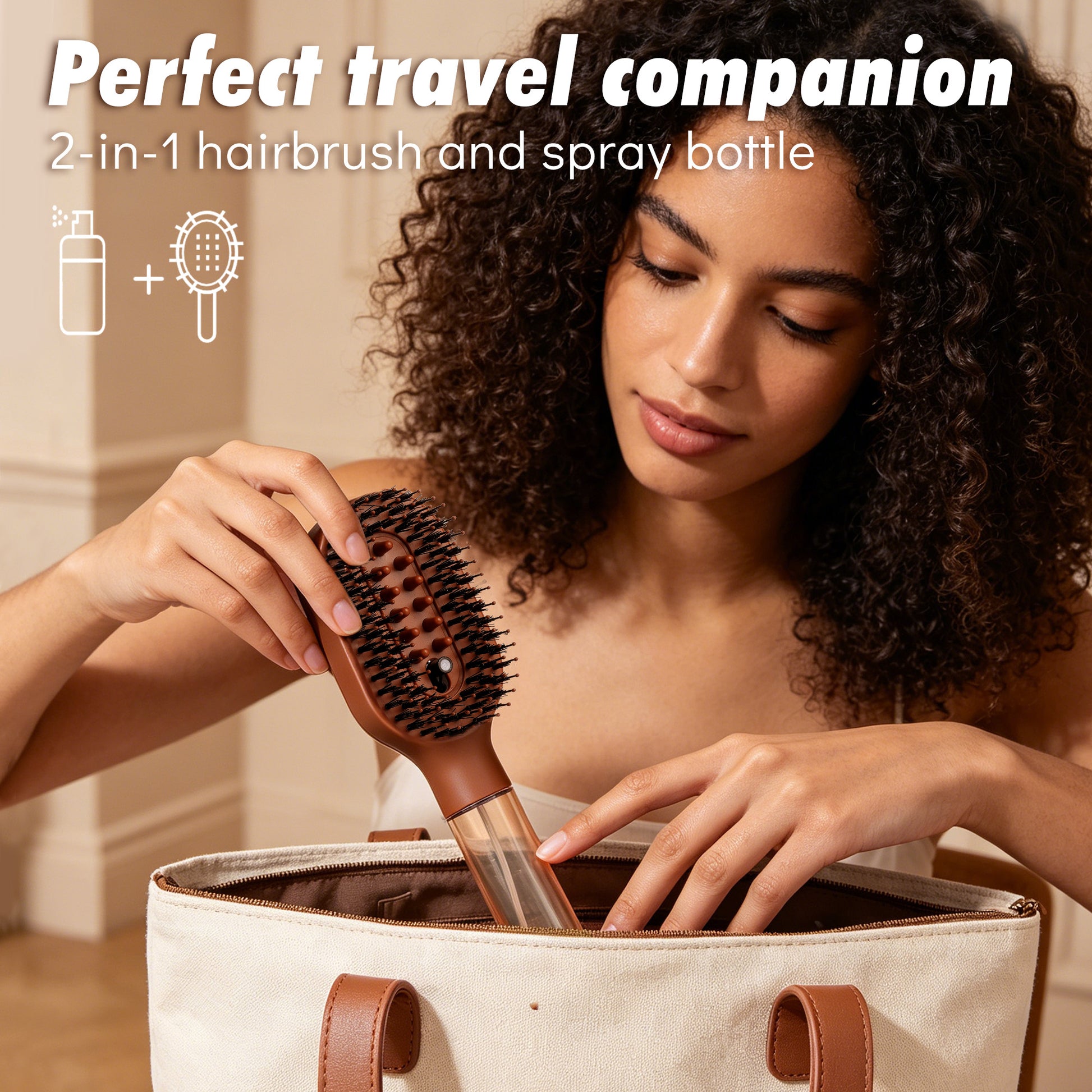 Misting hair brush for curly wavy and straight hair
