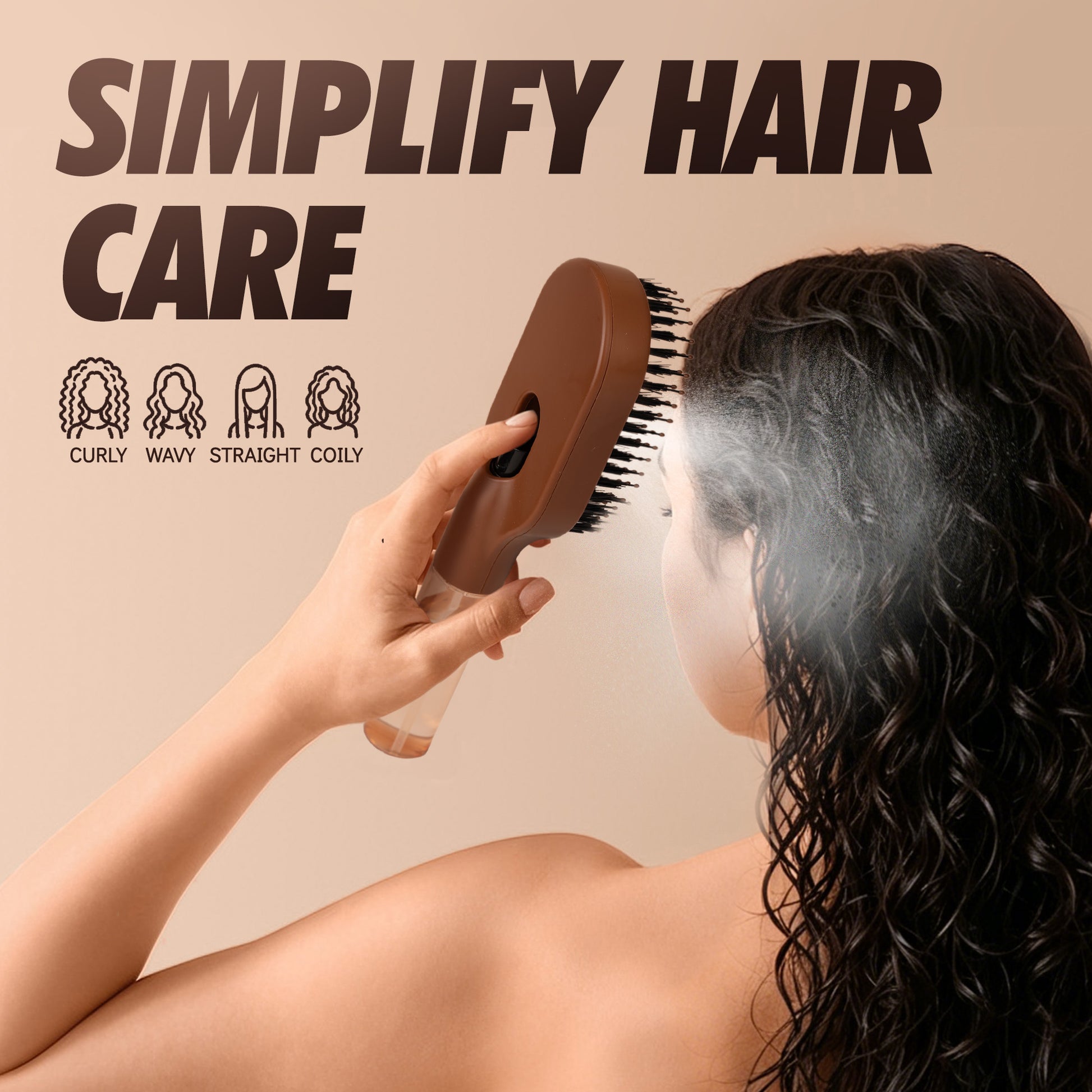 One-hand misting hair brush with built-in sprayer