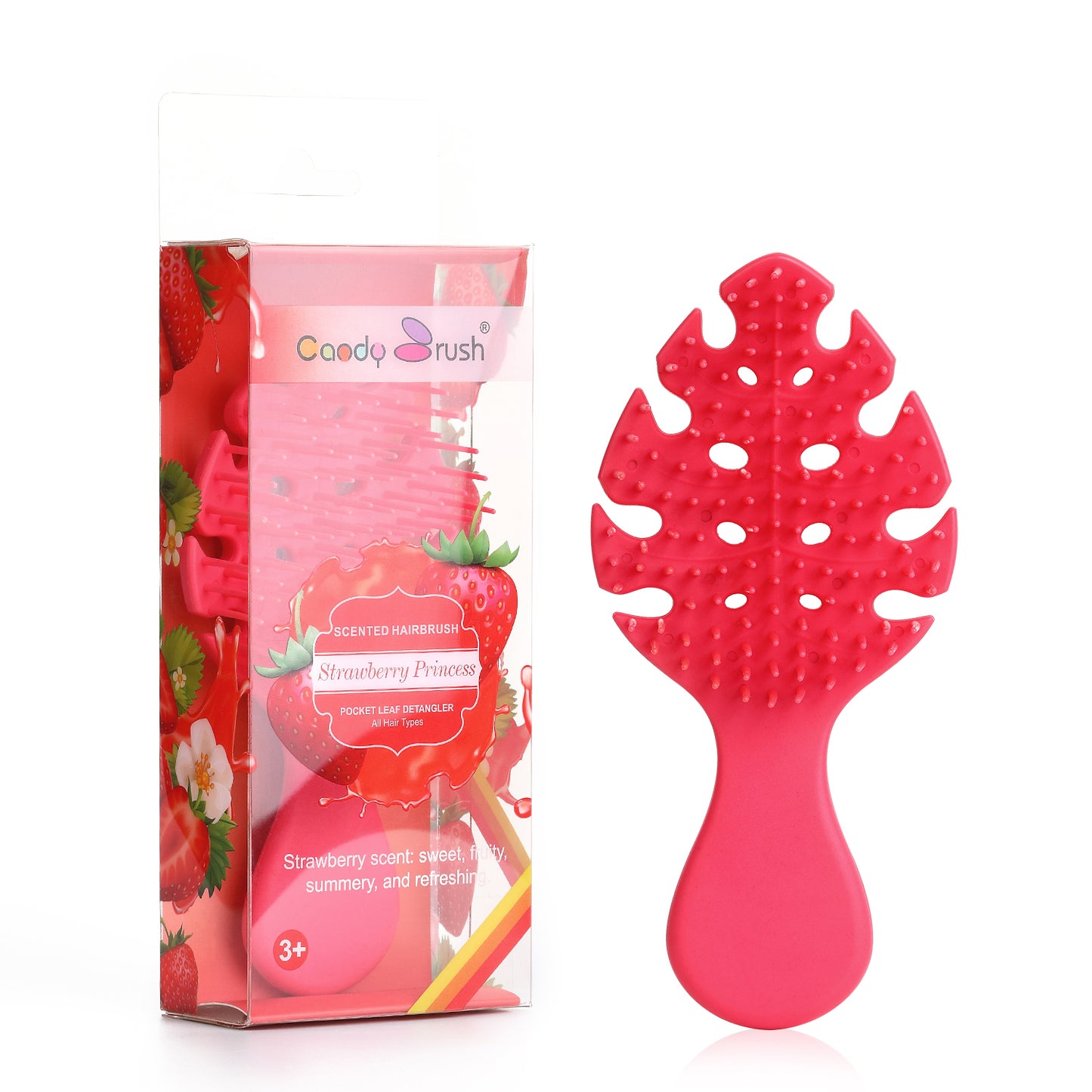 Wet Brush Mini for Kids Baby Girls Hair Dryer Curly Hair Straightener Travel Detangling Vented Brushes Mood-Boosting Leaf Form Hairbrush with Strawberry Scented Small
