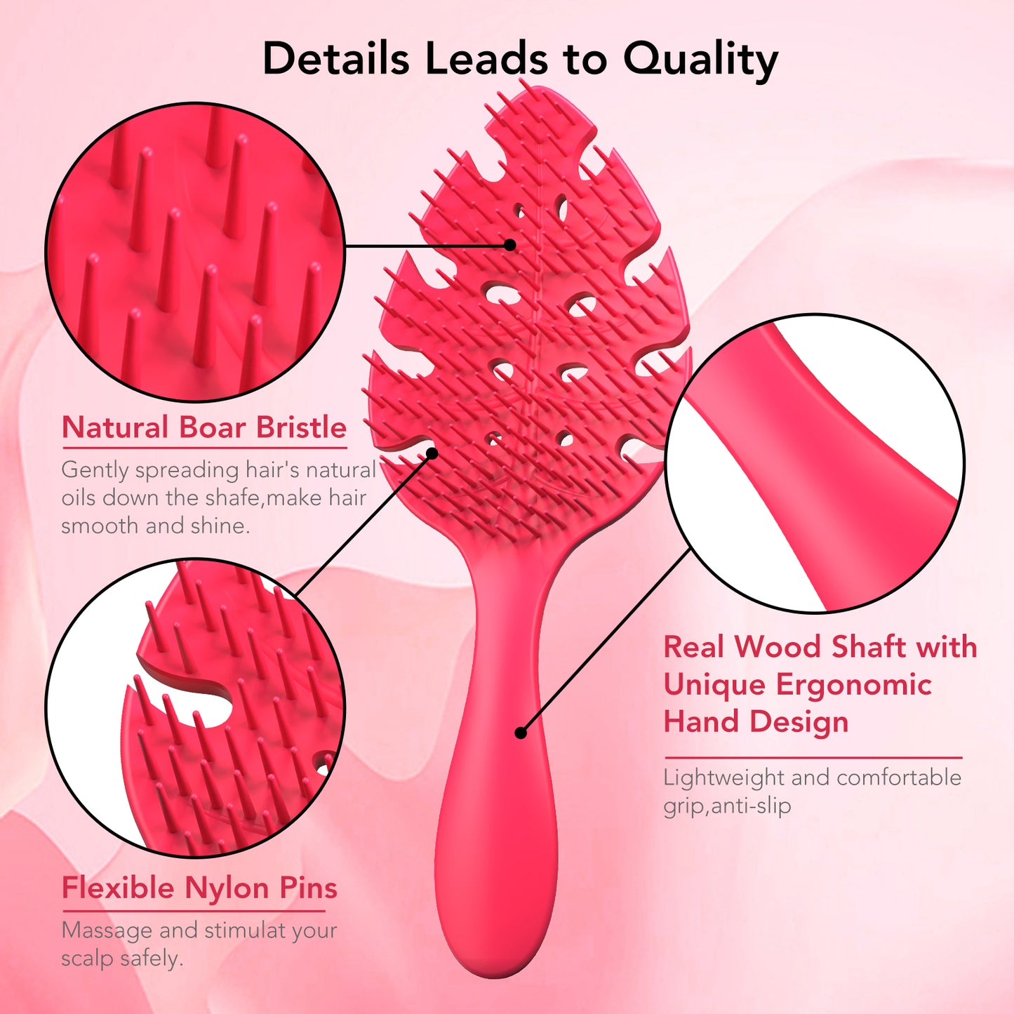 Wet Brush Mini for Kids Baby Girls Hair Dryer Curly Hair Straightener Travel Detangling Vented Brushes Mood-Boosting Leaf Form Hairbrush with Strawberry Scented Large