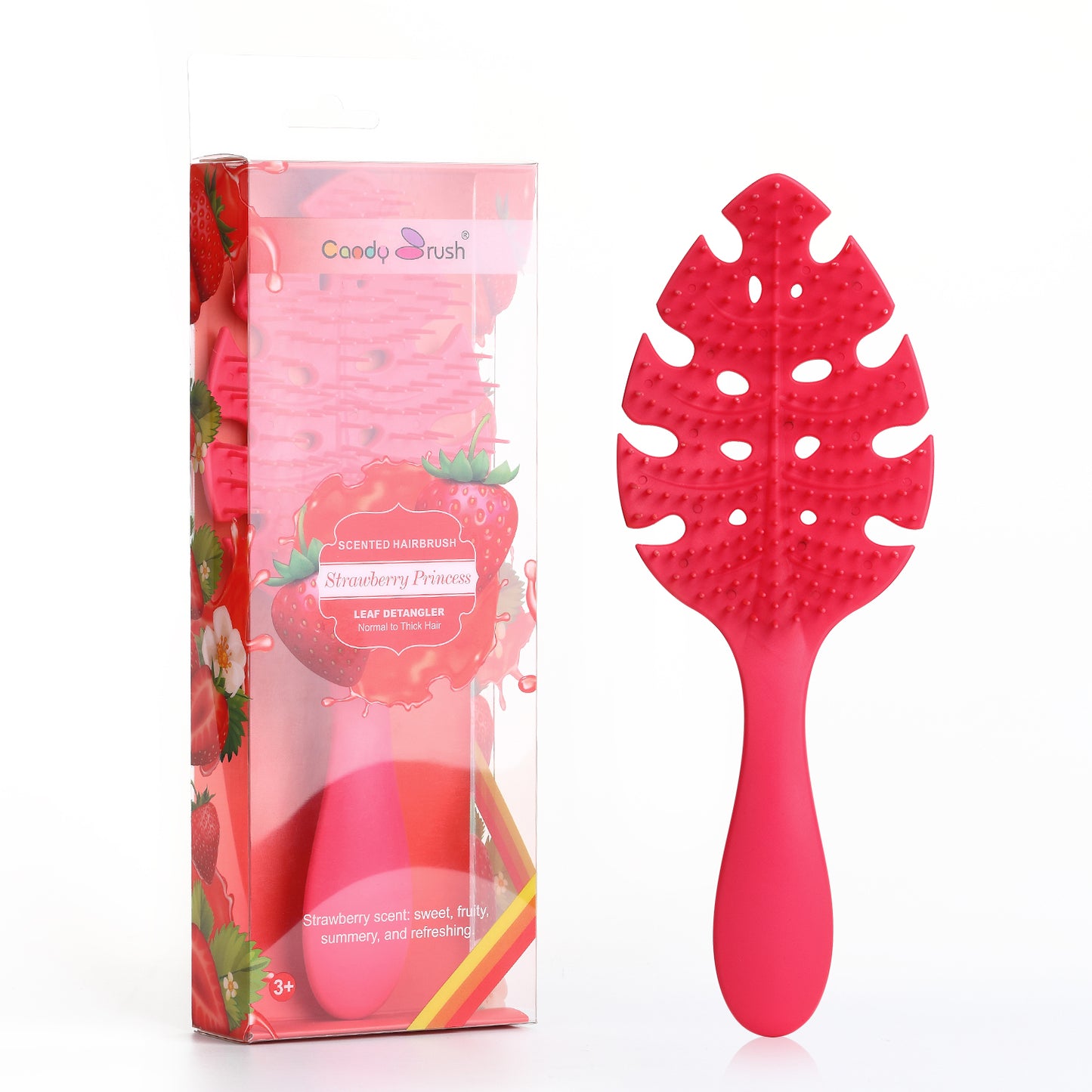 Wet Brush Mini for Kids Baby Girls Hair Dryer Curly Hair Straightener Travel Detangling Vented Brushes Mood-Boosting Leaf Form Hairbrush with Strawberry Scented Large